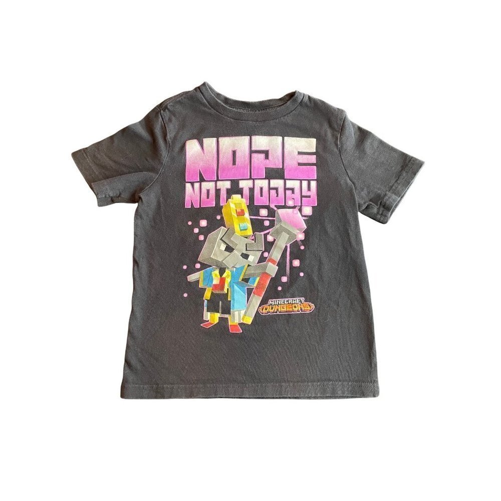 Minecraft Dungeons Kids Shirt Nope Not Today Gray Graphic Tee XS 4/5 Mad Engine